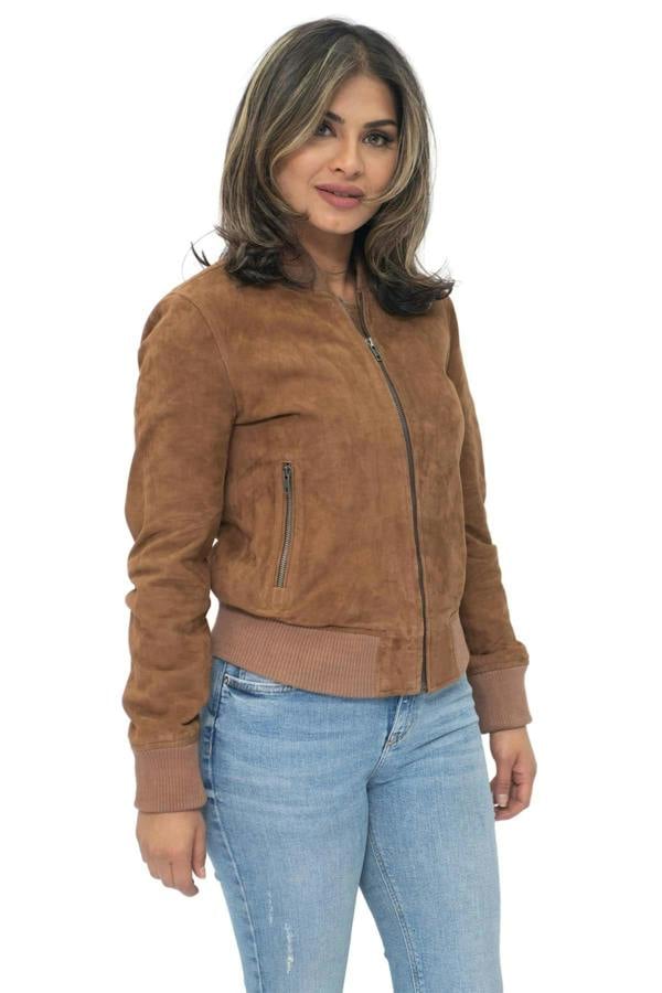Infinity Leather Womens MA-1 Suede Bomber Jacket-Arnhem