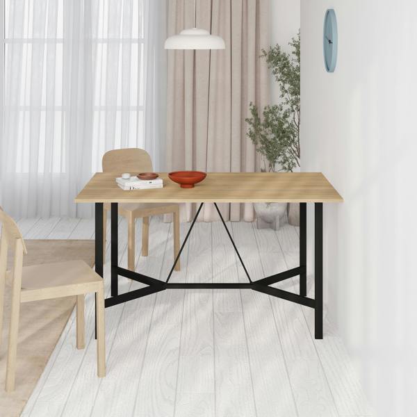 Decortie Modern Dalma Rectangle Dining Table 6 Seater Kitchen Table 140(D)cm w/Metal Legs for Indoor