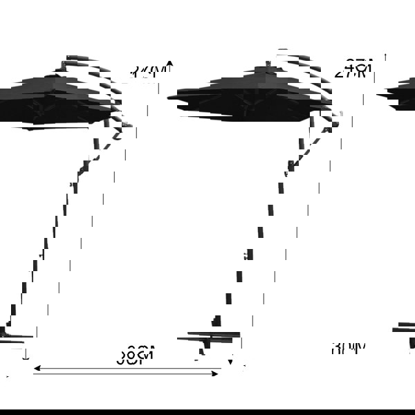 Black cantilever parasol with a sleek design, featuring a 300cm canopy and sturdy square base for outdoor shade and elegance