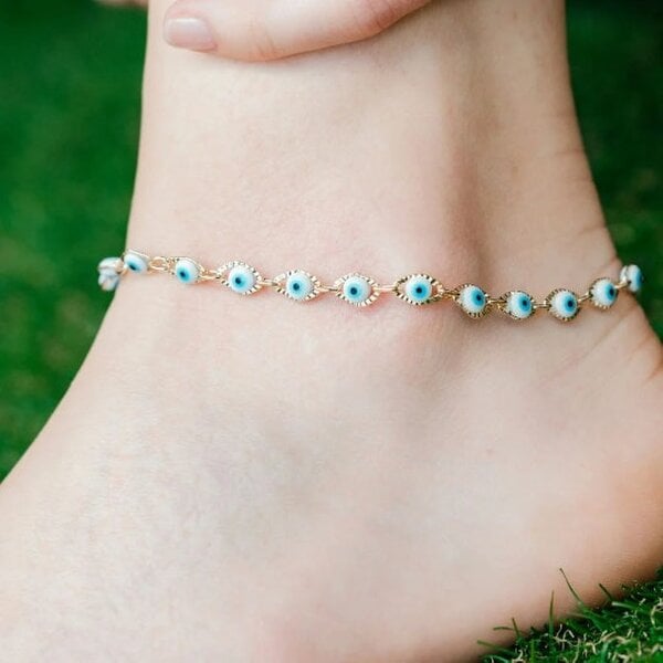 The Colourful Aura Gold Plated Evil Eye Turkish Beaded Summer Foot Protection Nazar Anklet