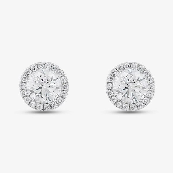 T. H. Baker 9ct White Gold Certified Lab Grown 1.10ct Brilliant Cut Diamond Halo Stud Earrings LGE2038-110 (WG)