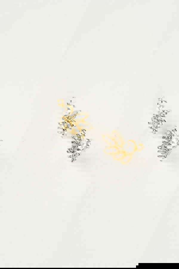 SVNX Hanging Leaf with Pearl Earrings in Gold