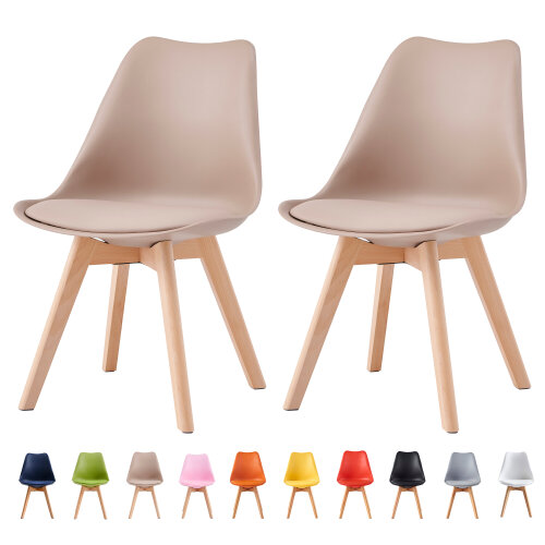 Set of 2 Dining Chairs with Solid Wooden Legs and Seat Cushion Pad Eva