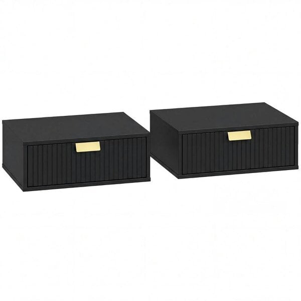 Modern Floating Nightstands Set of 2, Wall Mounted Bedside Tables with Wave Drawer Black