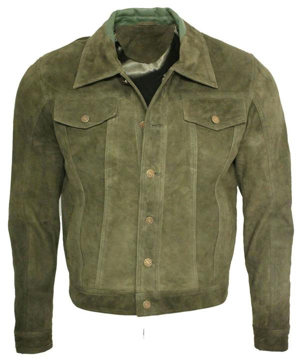 Infinity Leather Mens Goat Suede Leather Trucker Jacket-Taraz