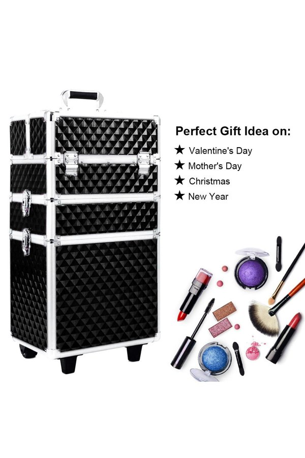 Living and Home Diamond Pattern Cosmetic Makeup Train Case