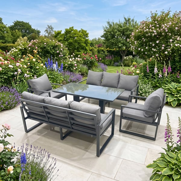Fimous Garden Sofa Set Aluminium Furniture Rising Dining Tabe Set with 2 Chair Dark Grey