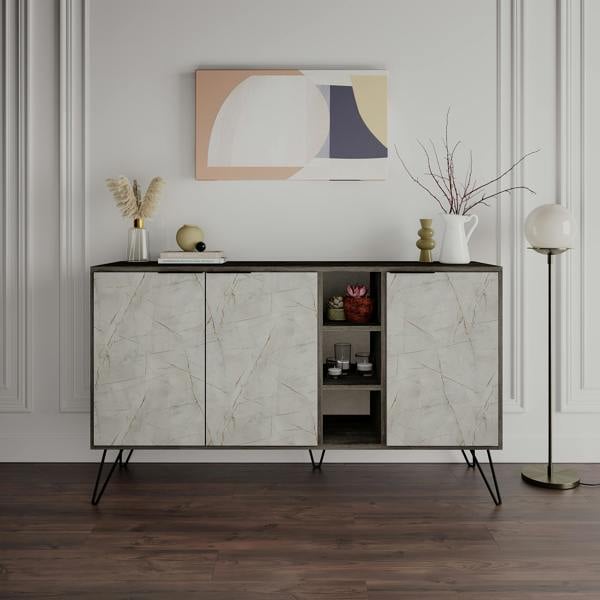 Decortie Clara Sideboard Cabinet Modern Storage Shelves Hairpin Legs 142cm