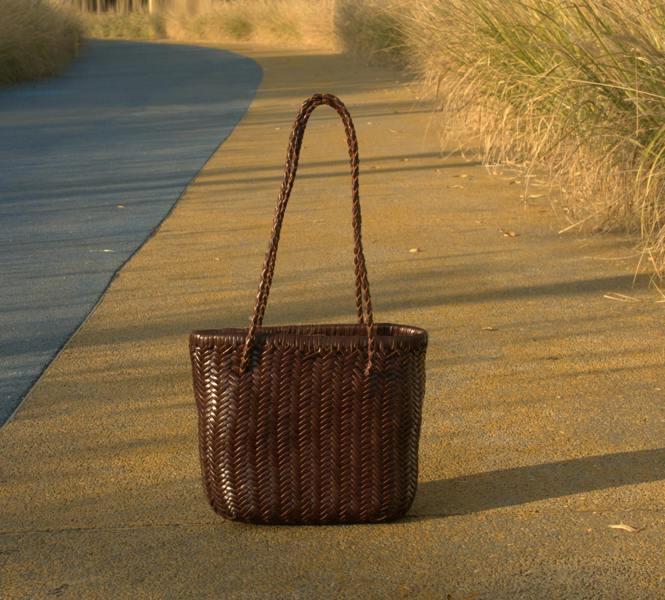 RIMINI Zigzag Woven Leather Handbag ‘Carla' - Dark Brown