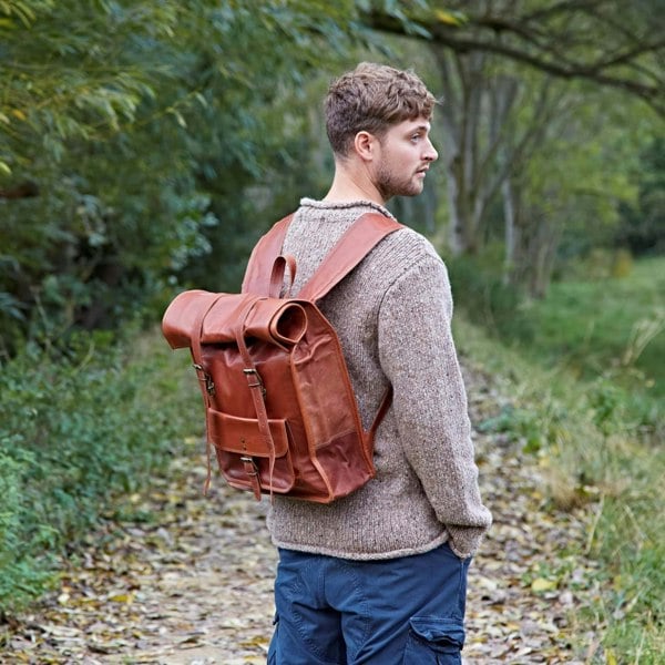 Paper High Brown Leather Rolltop Backpack
