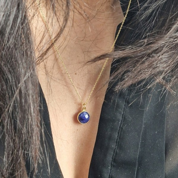 18ct Gold Vermeil Plated Blue Sapphire Necklace