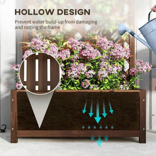Bobobiy Wooden Planter with Trellis, Freestanding Raised Bed with Lattice, Outdoor Planter Box for Climbing Plants, 76 x 36 x 170 cm, Dark Brown
