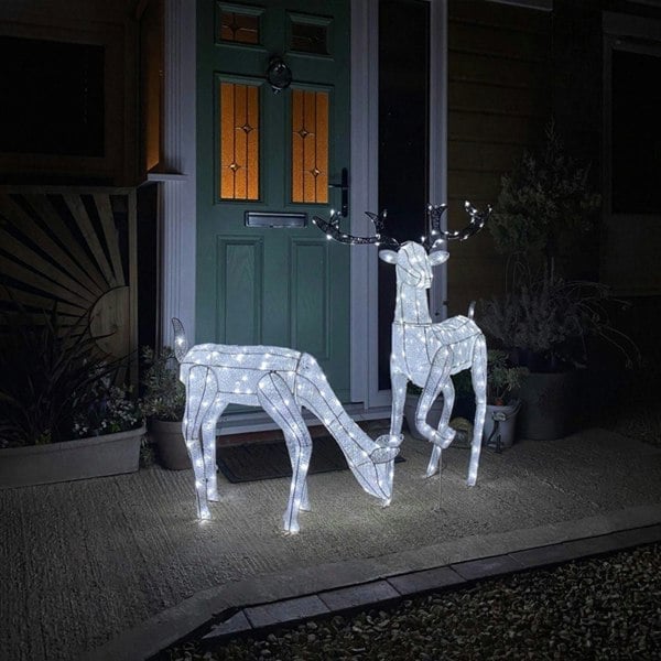 Monstershop Large Light Up Christmas Stag & Doe Reindeer Decoration Set - White