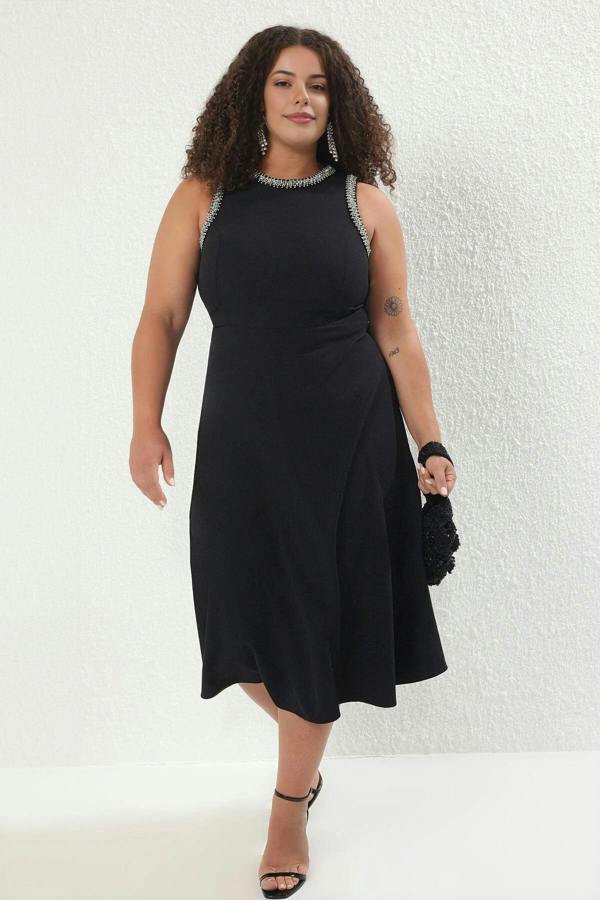 WOVCOR Embellished Sleeveless Midi A-Line Woven Evening Dress