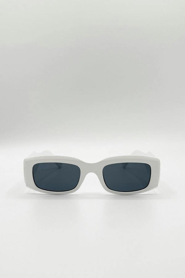 Chunky Rectangle Sunglasses with Extra Wide Arms in White - svnx