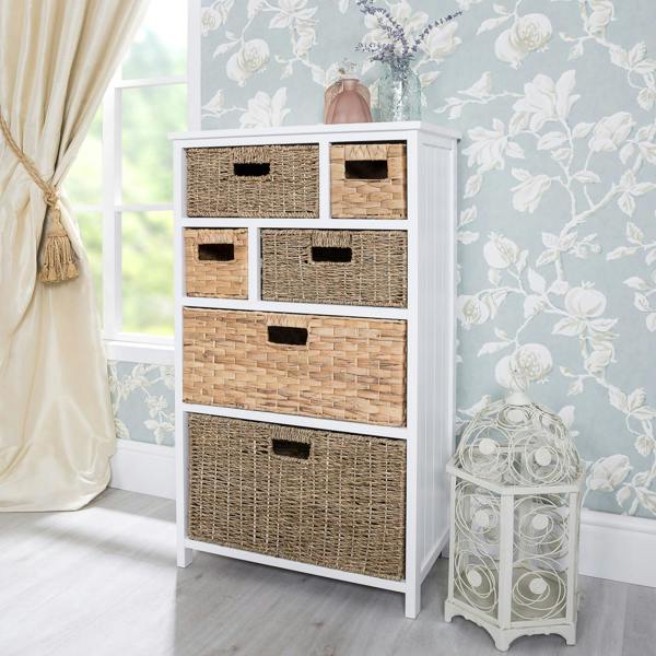 Statement Furniture Tetbury 6 Drawer White Storage Unit with Baskets Assembled