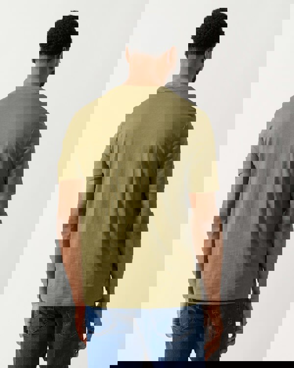 back shot of a model wearing a HUGO Dero222 Mens Cotton-Jersey T-Shirt with Logo Print in Open Green