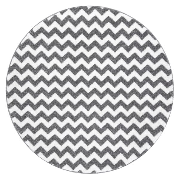 RugsX Sketch Circular Rug - Grey & White Zig Zags