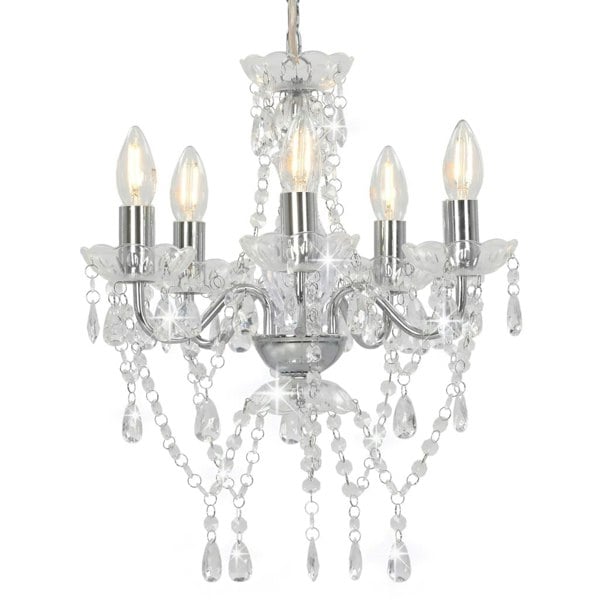 Berkfield Chandelier with Crystal Beads Silver Round 5 x E14