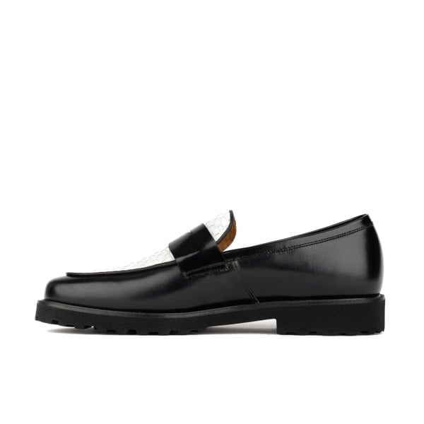 Embassy London Sunkin - Black & White - Men's leather woven slip-on loafer