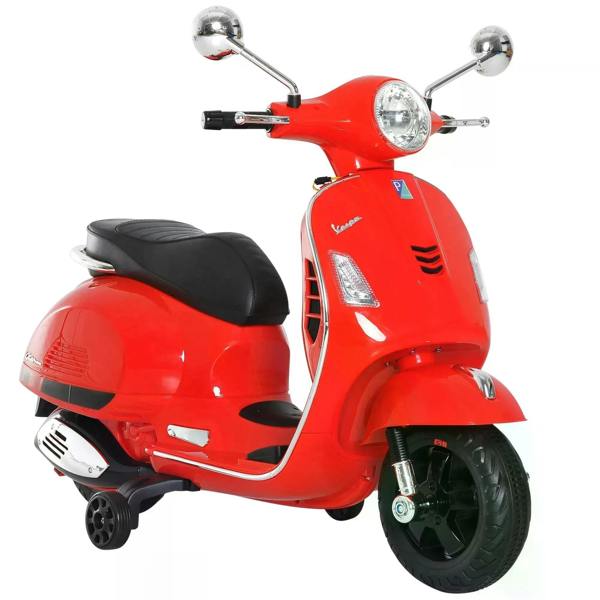 Red 6V kids ride-on motorcycle scooter with chrome handlebars and front LED headlight