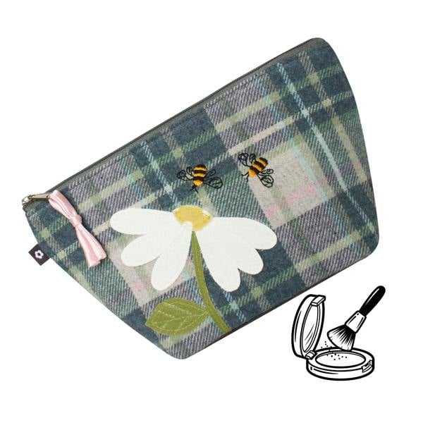 Earth Squared Tweed bee & Flower Applique Make up bag