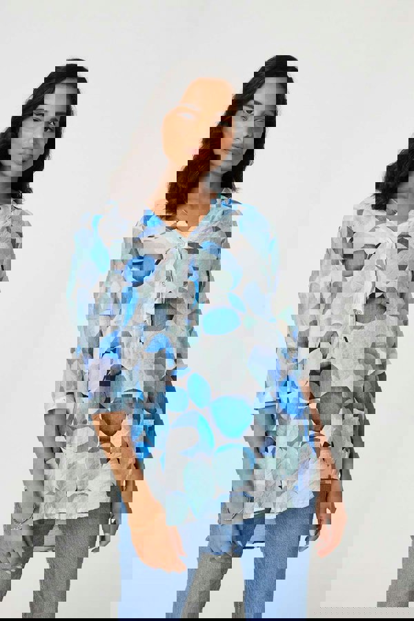 Blue | Printed 1/2 Sleeve Curve Hem Blouse