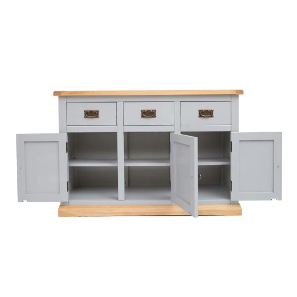 Cabinet Bits Bomporto Light Grey 3 Drawer 3 Door Sideboard Brass Drop Handle