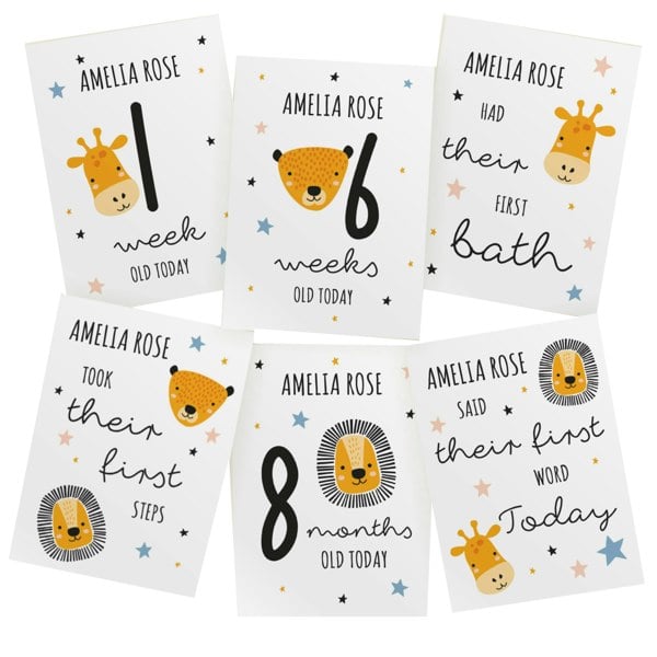 Personalised Memento Company Personalised Animals Baby Milestone Cards