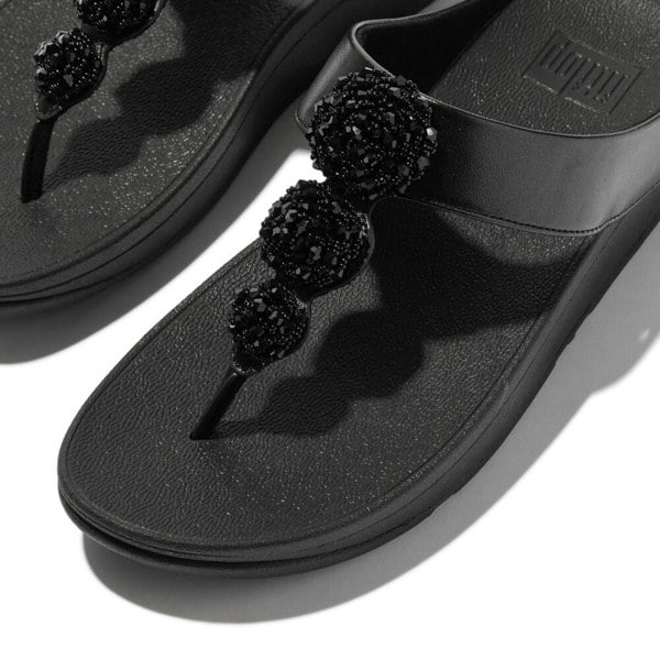 FitFlop FINO BEADIE-BUTTON Womens Toe Post Sandals Metallic Black