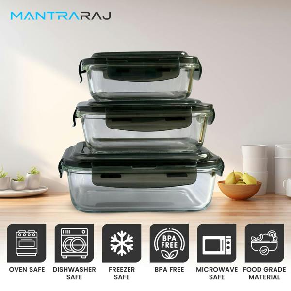 MANTRARAJ 1100ml Meal Prep Glass Containers with Lids Airtight Microwave & Dishwasher Safe Takeaway Containers