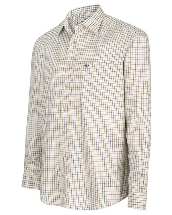Hoggs of Fife Inverness Tattersall shirt in wine and cream check, button-down design for countryside style or casual rural events
