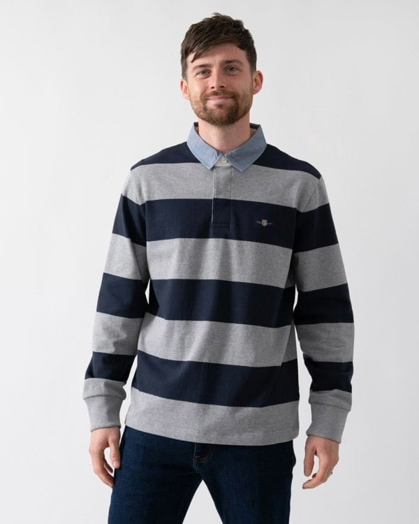 GANT Mens Regular Fit Chambray Stripe Heavy Rugger - 93 Grey Melange