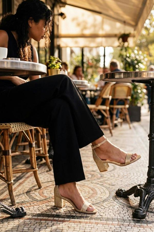 Bella Womens Glitter Block Heel Sandals - CHAMPAGNE