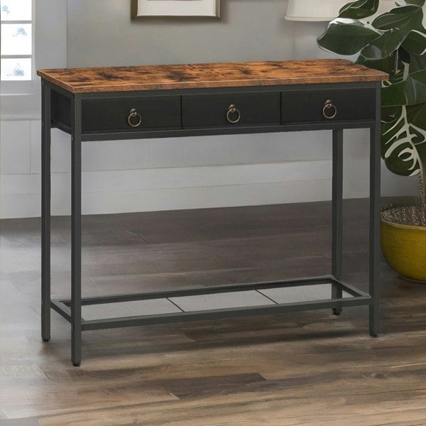 Rafaelo Mobilia Slim Sofa Table with 3 Non-woven Drawers