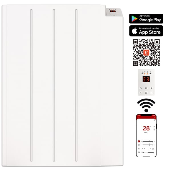 MYLEK Electric Radiator Panel Heater WIFI Smart APP Eco 600W Bathroom Safe Wall Mounted Timer Thermostat