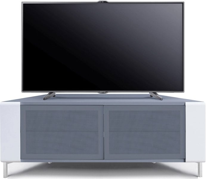 MDA Designs CORVUS Corner-Friendly Grey BeamThru Glass Doors with White Profiles Contemporary Cabinet for Flat Screen TVs up to 50"