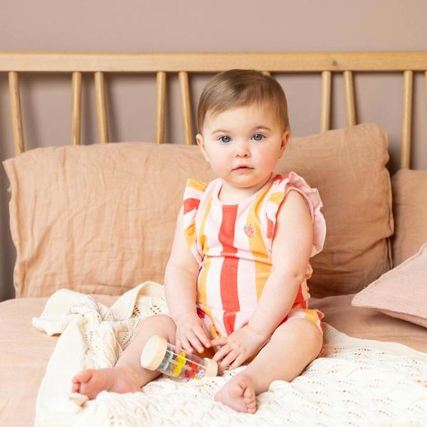 Mini Cuddles Baby Girls Strawberry Embroidered Striped Bodysuit, Multicolour