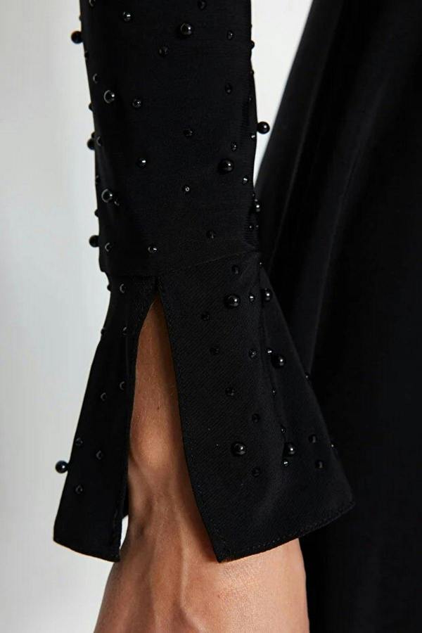 WOVCOR Knit Short Elegant Evening Dress with Pearl Accessories