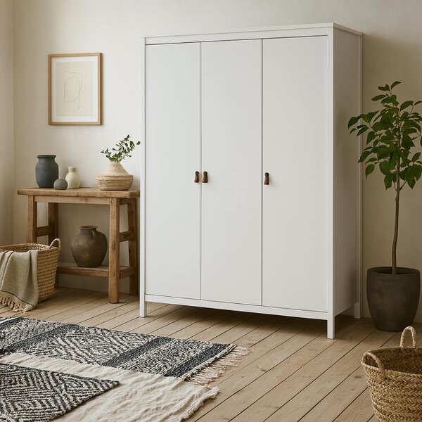 Wyld Haus Wildberry Matt White Wardrobe 3 Doors Leather Handles