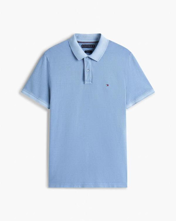 Tommy Hilfiger Garment Dyed Regular Fit Mens Polo - Brisk Blue | CHO | Designer Mens Short Sleeve Polo Shirts