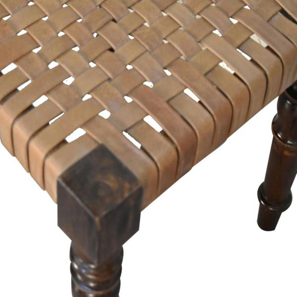 Artisan Furniture Solid Wood Woven Leather Footstool
