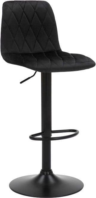 Lamboro Verona Velvet Kitchen Bar Stools, Matt Black Stem & Base, Height Adjustable Gas Lift With Backrest, Breakfast Bar Stool - Black