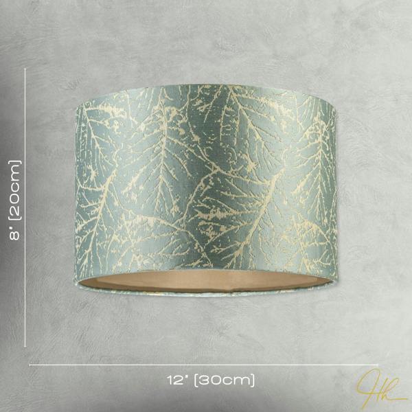 Abstract Botanical Motif Jacquard Fabric Lamp Shade in Silver Duck Egg Image 7