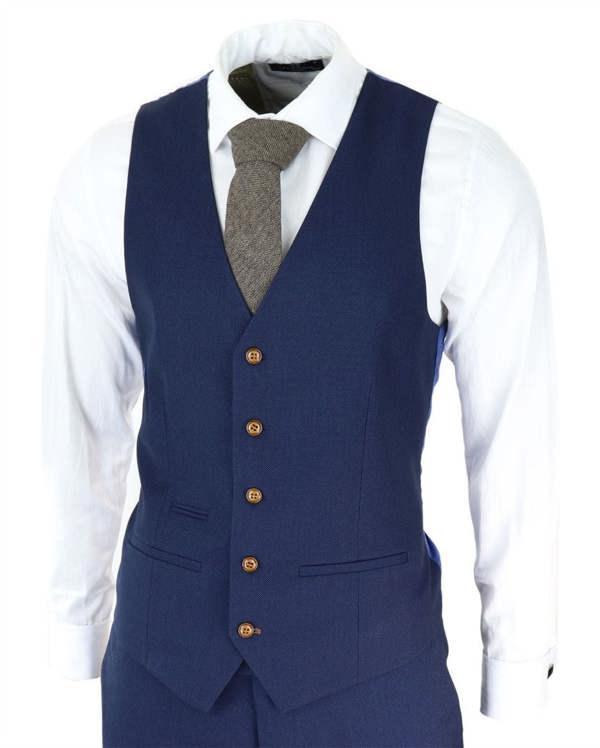 Paul Andrew Mens 3 Piece Navy Blue Birdseye Classic Suit