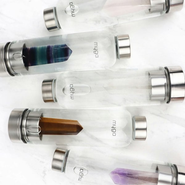 Myga Rose Quartz Crystal Glass Water Bottle
