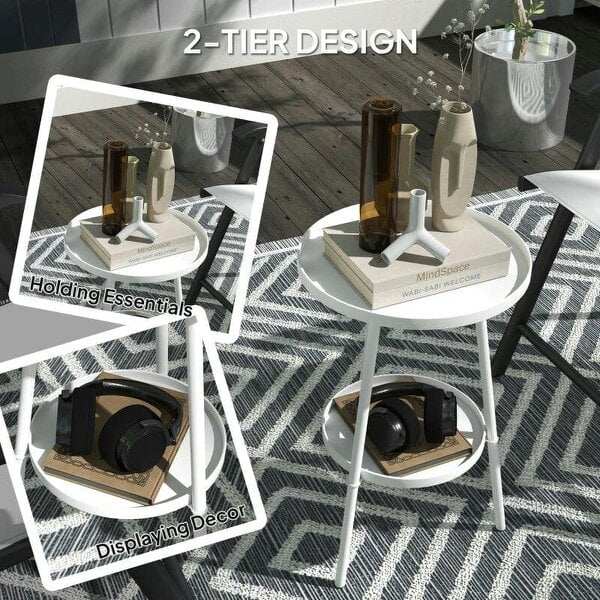 Bobobiy Two-Tier Metal Garden Table - White