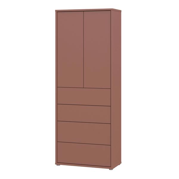 Furniture To Go Alice Springs Tall Storage Cabinet with Push-to-Open Doors & 4 Drawers in Terracotta