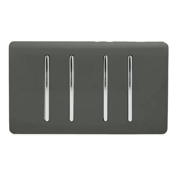 Trendi Switch 4 Gang Intermediate Rocker Light Switch in Charcoal Grey