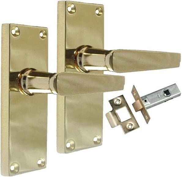 EDH Door Hardware InteriorDoor Handles Victorian Straight Lever Latch Brass Finish +Tubular Latch